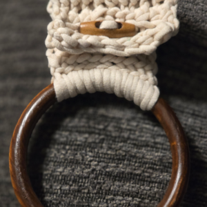 Boho Crochet Kitchen Towel Holder - Handmade Wooden Ring & Toggle Hanger